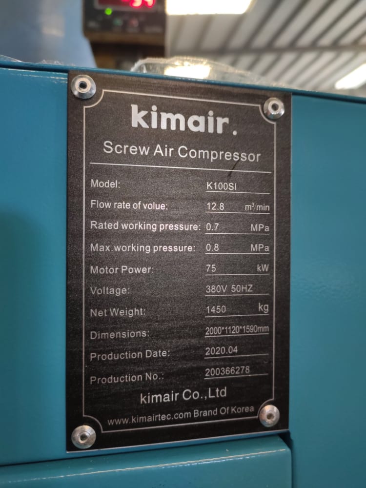 Bảng thông số kỹ thuật của một model của máy nén khí trục vít Kimair